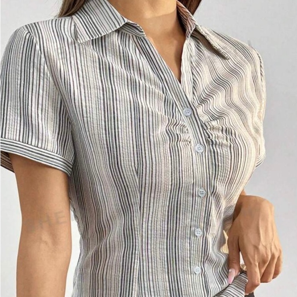 Shein Button Up Blouse Striped